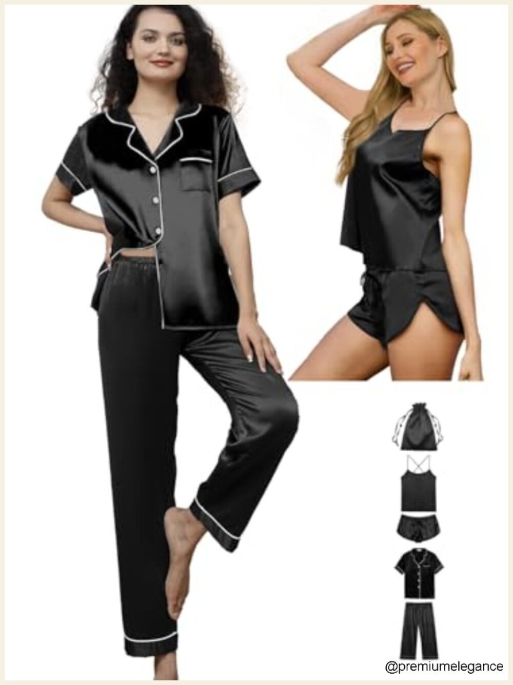 5pc Women's Satin Pajama Set Silky Cami Lounge Sleepwear